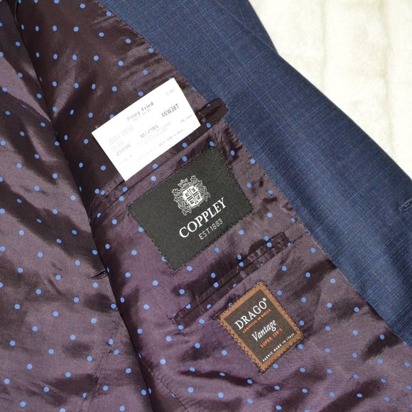 Coppley Drago blue tweed wool Super 130’s blazer sport coat jacket, sz 48 - Picture 12 of 13
